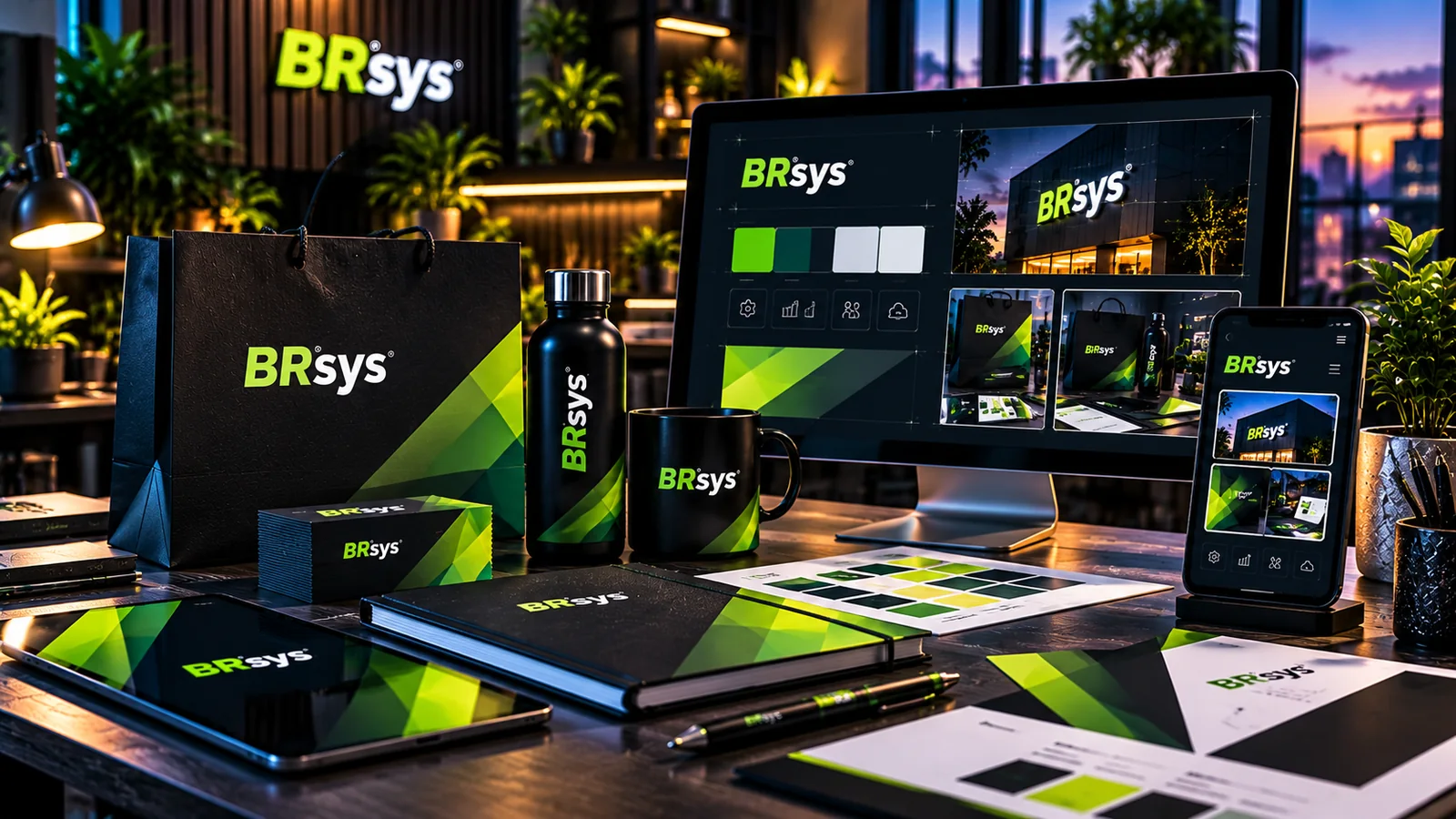 Ilustração BRsys de identidade visual e materiais gráficos