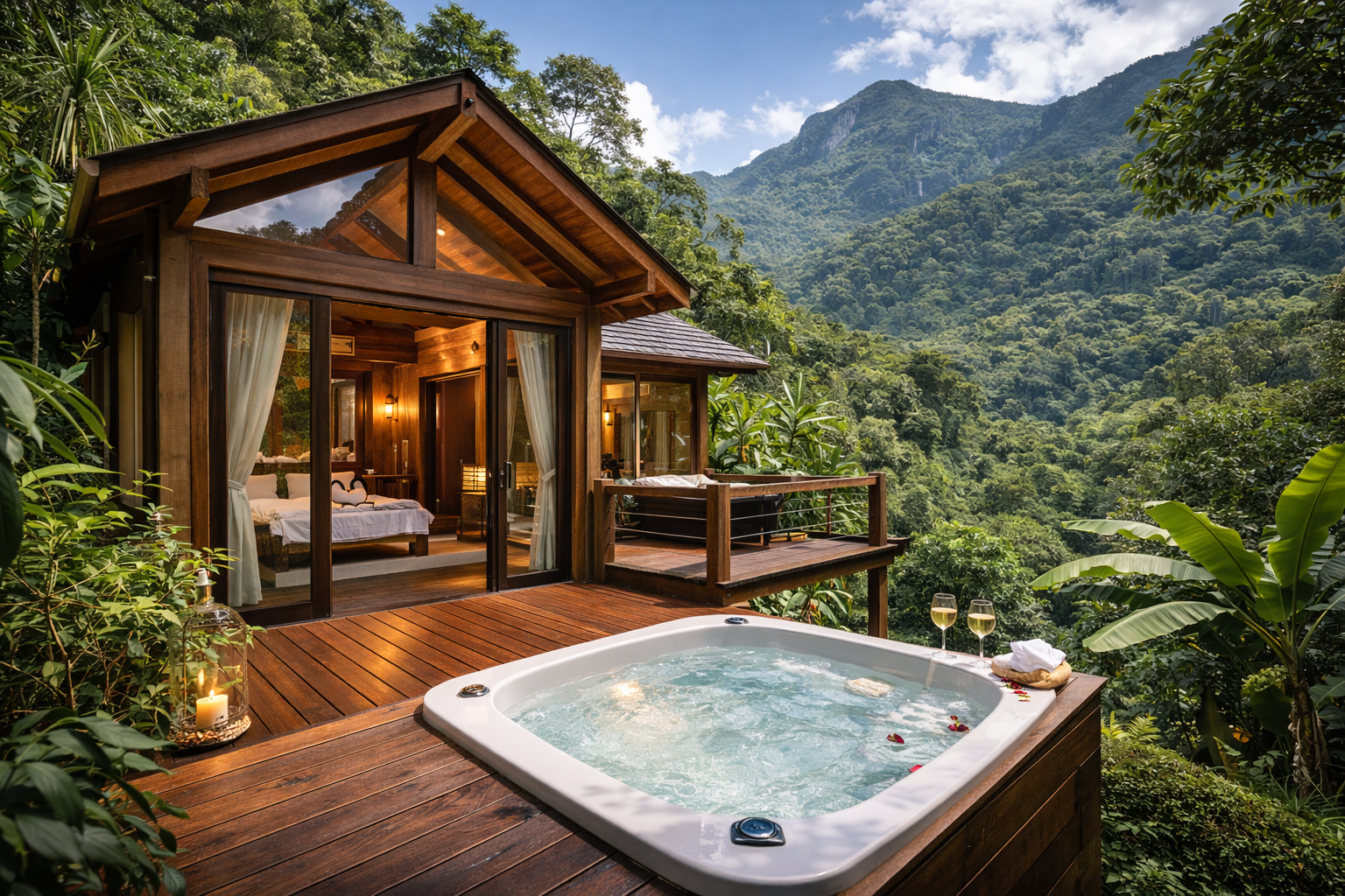 Fachada do chalé durante o dia