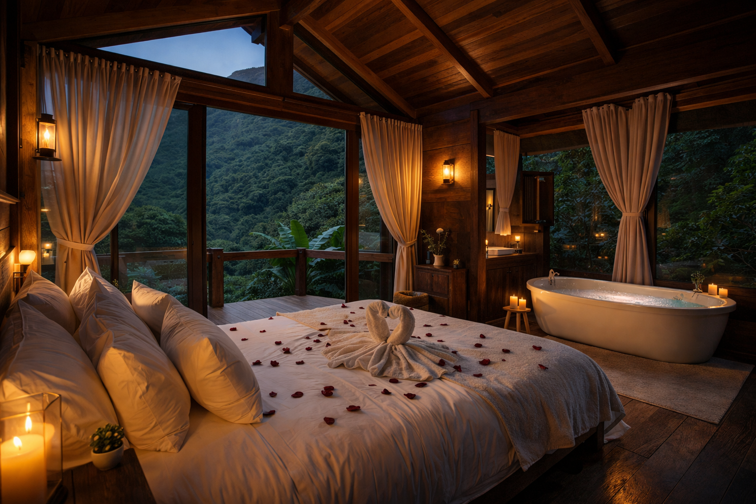 Interior da suíte no Refúgio da Mata